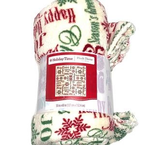 Holiday Time Joy Merry Christmas Sentiment Plush Blanket Throw